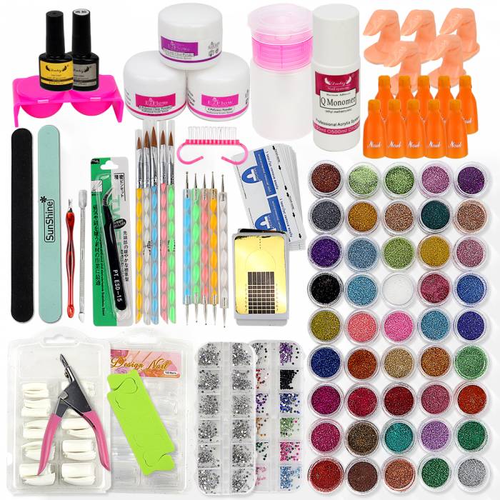 2021 Full Cover Artificial Nail Diy Tool Set Nail Glue 60 In 1 Nail Atr Decoration Kit